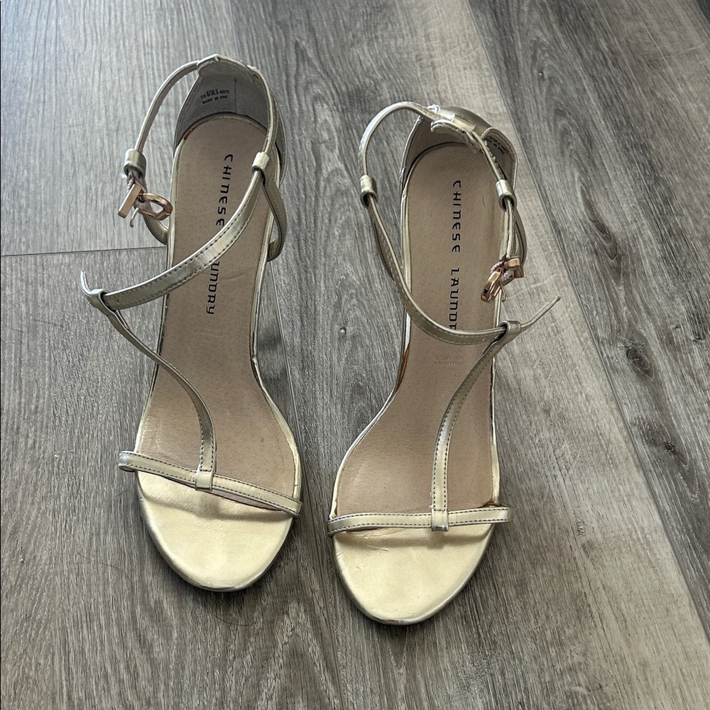Chinese Laundry Gold Strappy Heels